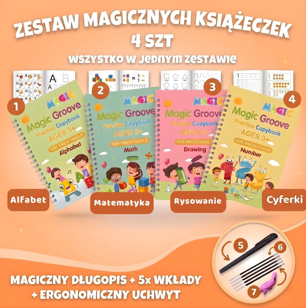 Magiczne Książeczki 🪄📚 – zestaw 4 książeczek do nauki pisania (16 str. każda)