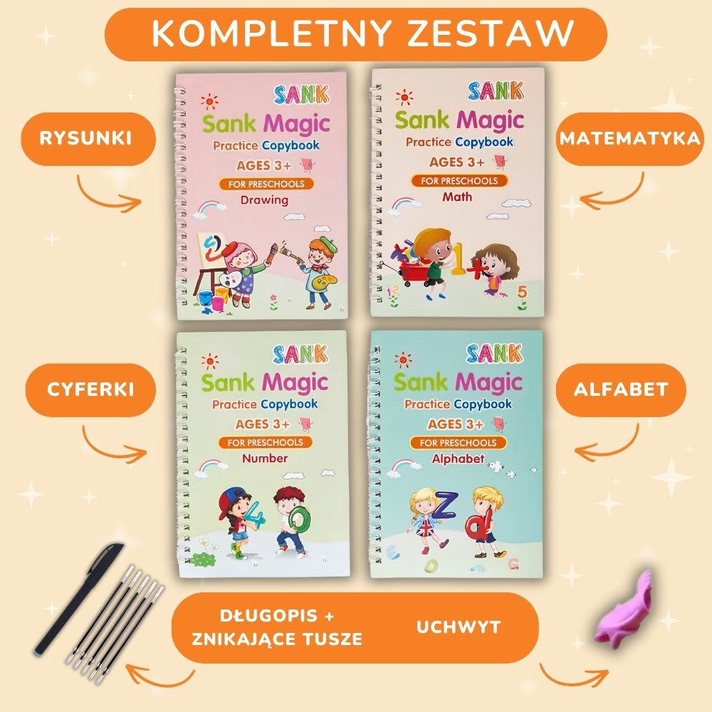 Magiczne Książeczki 🪄📚 – zestaw 4 książeczek do nauki pisania (16 str. każda)